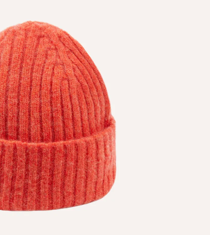 Drake039s Orange Lambswool Ribbed Knit Cap Men Hats