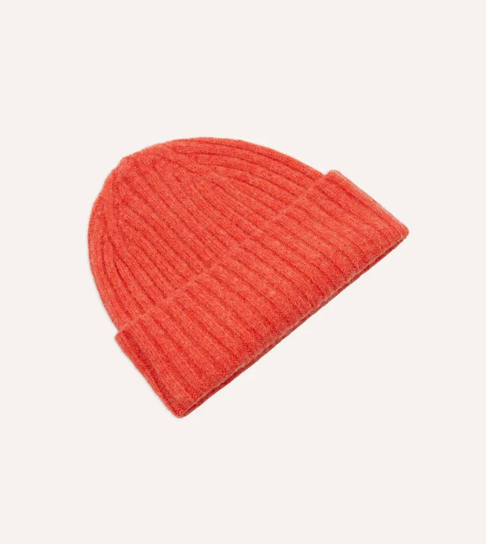 Drake039s Orange Lambswool Ribbed Knit Cap Men Hats