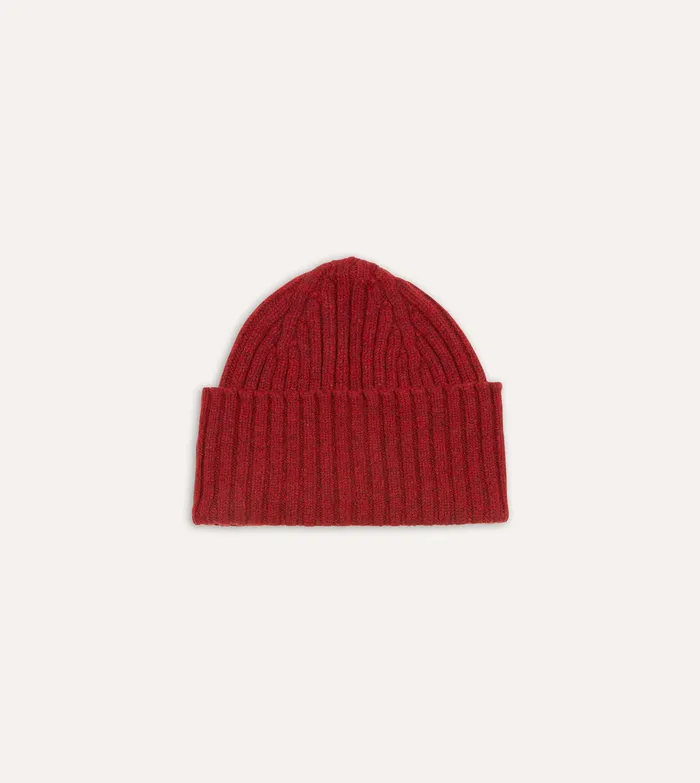 Drake039s Red Lambswool Ribbed Knit Cap Men Hats