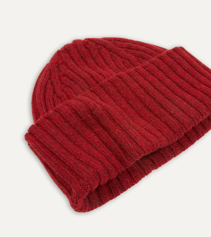 Drake039s Red Lambswool Ribbed Knit Cap Men Hats