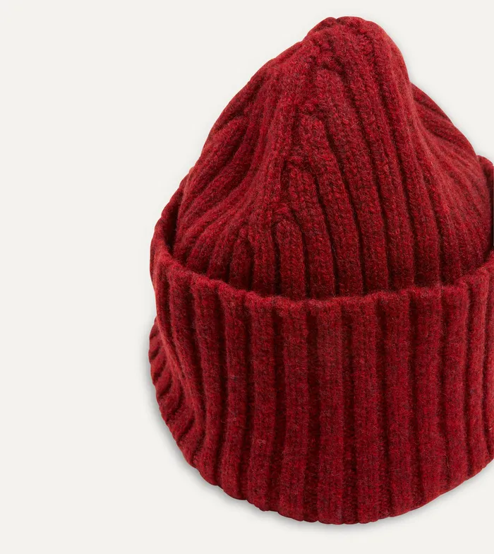 Drake039s Red Lambswool Ribbed Knit Cap Men Hats