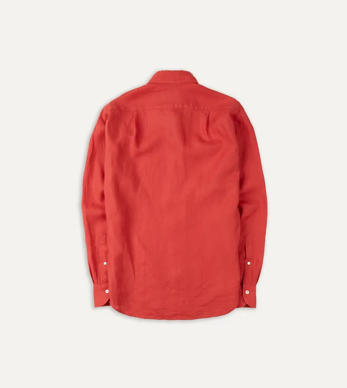 Drake039s Red Linen Spread Collar Shirt Men Linen Shirts