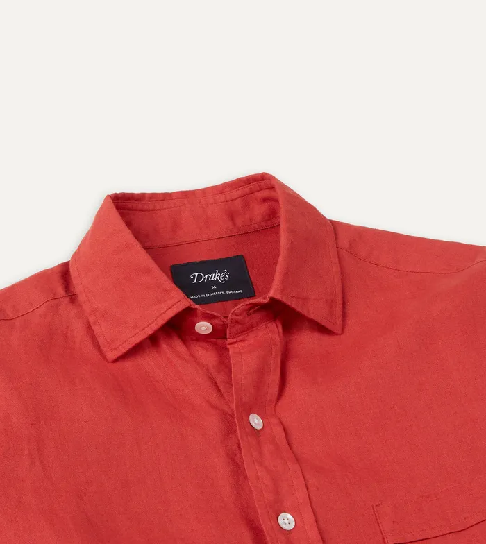 Drake039s Red Linen Spread Collar Shirt Men Linen Shirts