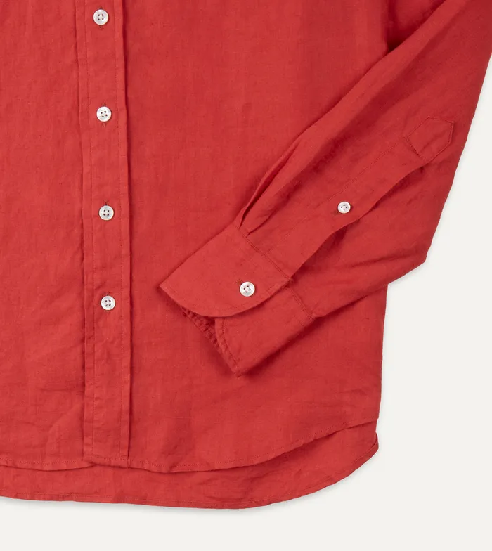 Drake039s Red Linen Spread Collar Shirt Men Linen Shirts