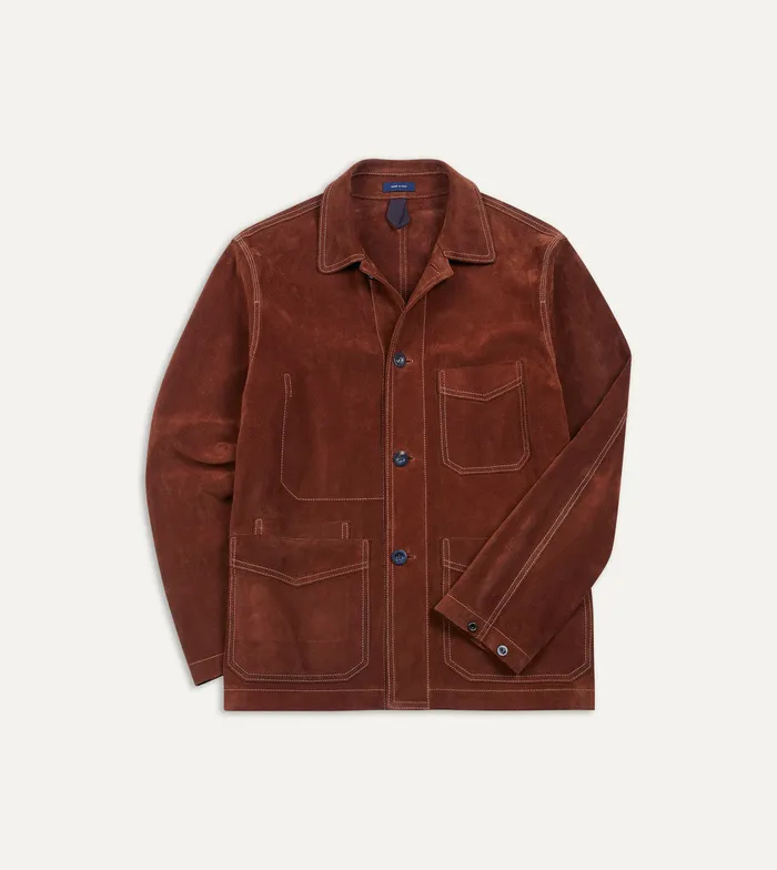 Drake039s Rust Heavyweight Suede FivePocket Chore Jacket Men Coats and Jackets