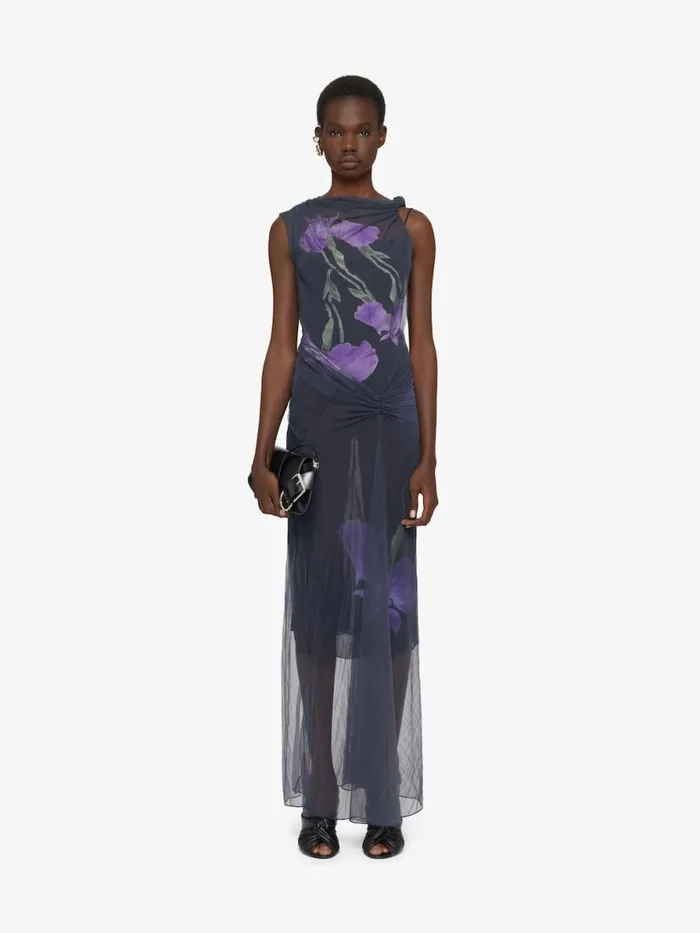 Dress In Floral Dvor Satin Jersey Blackpurple Women Givenchy Dresses