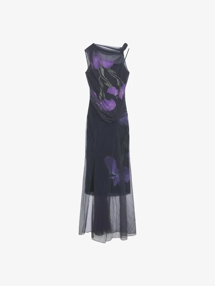 Dress In Floral Dvor Satin Jersey Blackpurple Women Givenchy Dresses