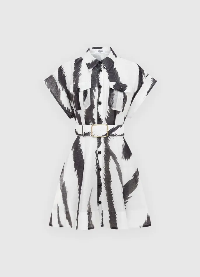 Dresses and Jumpsuits Women LEO LIN Billie Pocket Shirt Mini Dress 8211 Tiger Print In White Dresses and Jumpsuits Women LEO LIN Billie Pocket Shirt Mini Dress 8211 Tiger Print In White