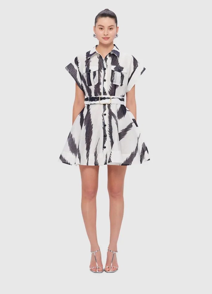 Dresses and Jumpsuits Women LEO LIN Billie Pocket Shirt Mini Dress 8211 Tiger Print In White