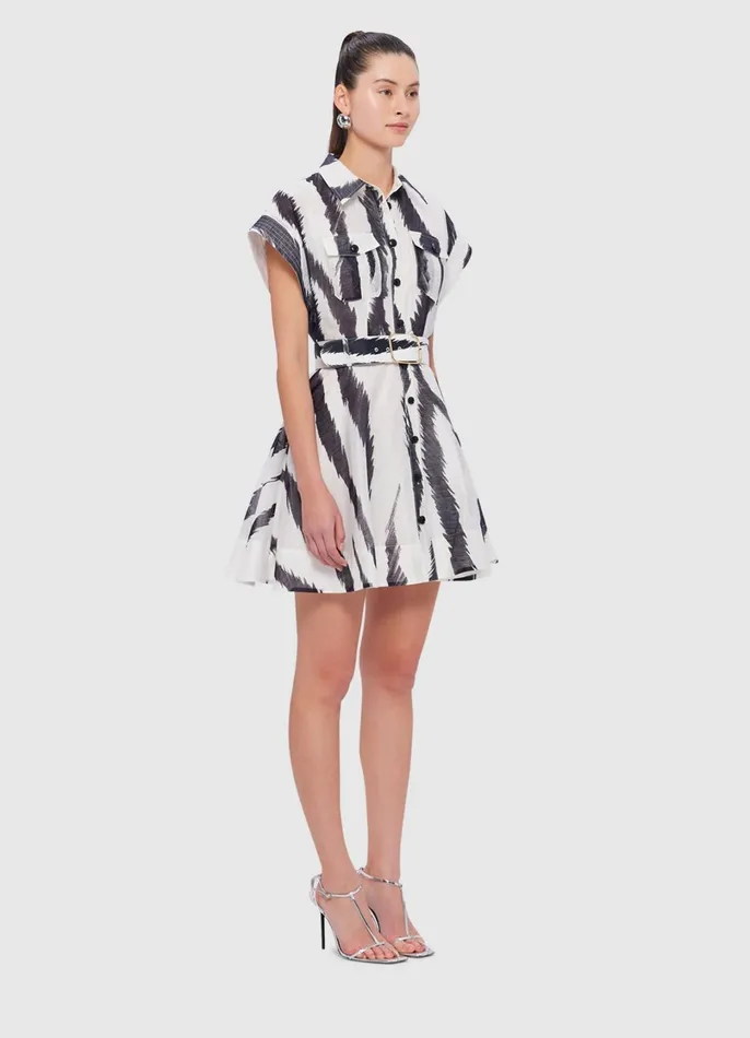Dresses and Jumpsuits Women LEO LIN Billie Pocket Shirt Mini Dress 8211 Tiger Print In White