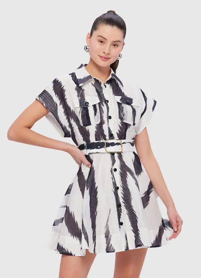 Dresses and Jumpsuits Women LEO LIN Billie Pocket Shirt Mini Dress 8211 Tiger Print In White