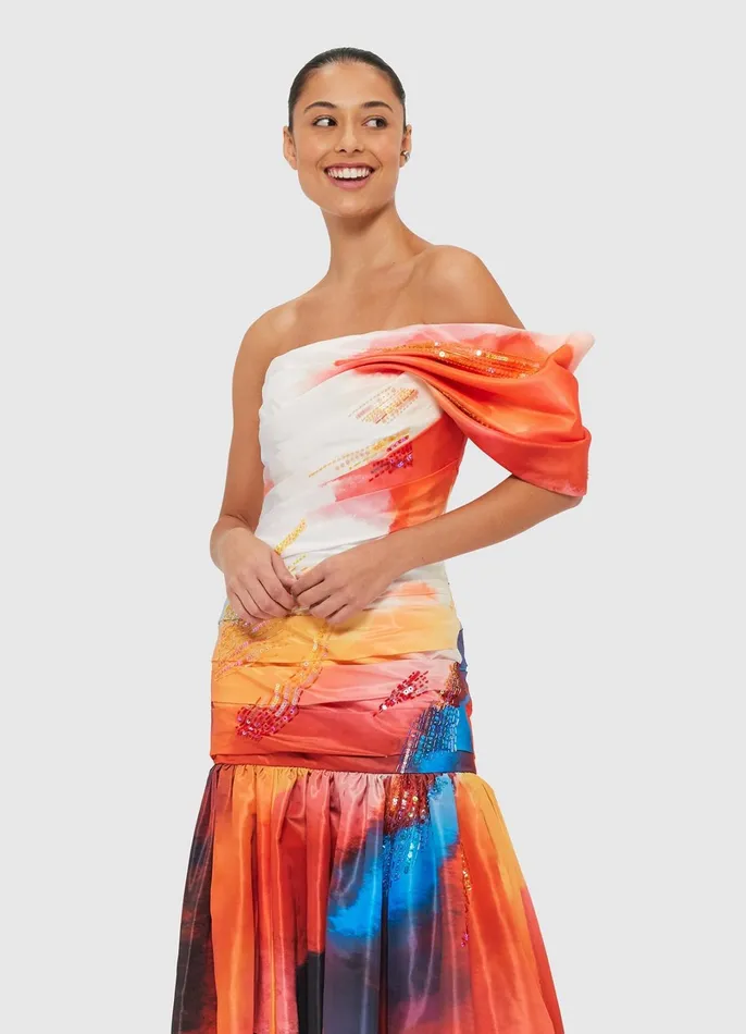 Dresses and Jumpsuits Women LEO LIN Elsa One Shoulder Gown 8211 Reminiscence Print