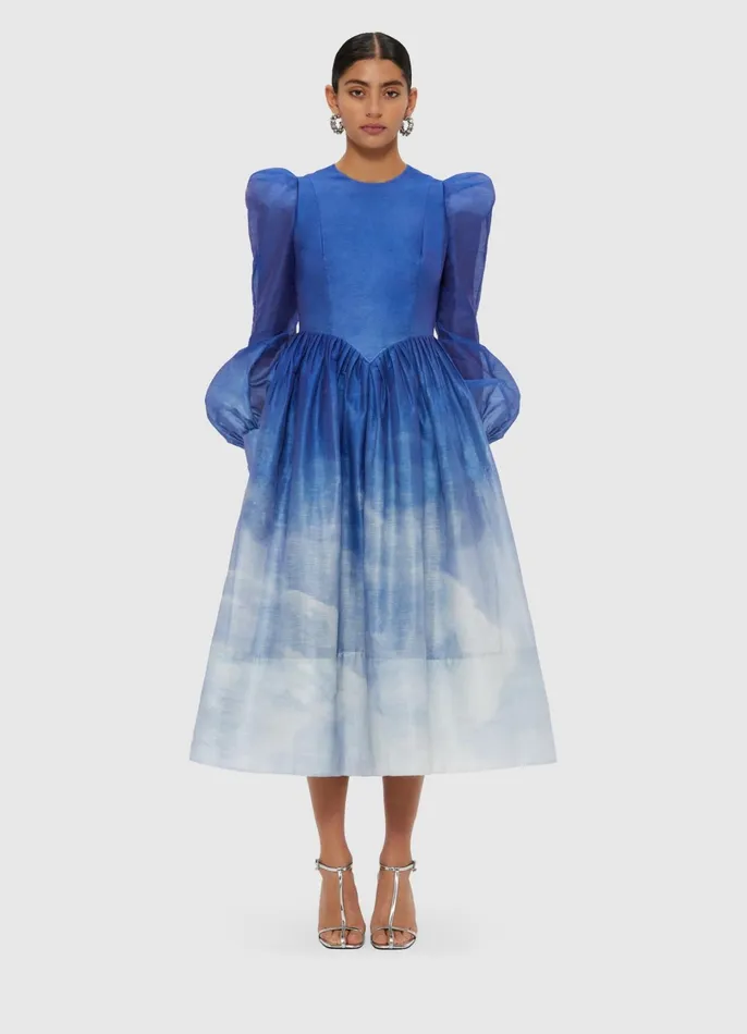 Dresses and Jumpsuits Women LEO LIN Jordana Structured Shoulder Midi Dress 8211 Aerial Print