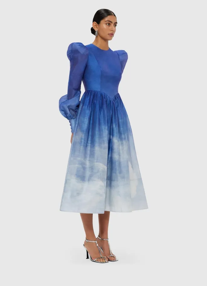 Dresses and Jumpsuits Women LEO LIN Jordana Structured Shoulder Midi Dress 8211 Aerial Print