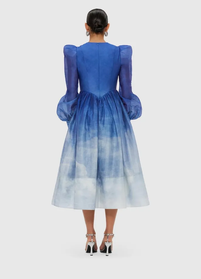 Dresses and Jumpsuits Women LEO LIN Jordana Structured Shoulder Midi Dress 8211 Aerial Print