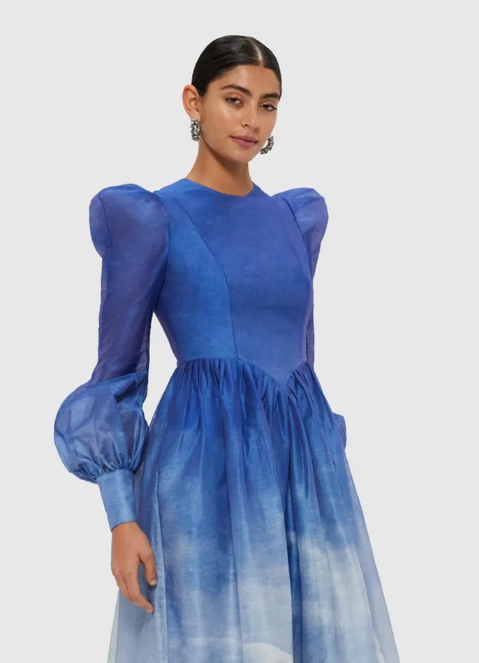 Dresses and Jumpsuits Women LEO LIN Jordana Structured Shoulder Midi Dress 8211 Aerial Print
