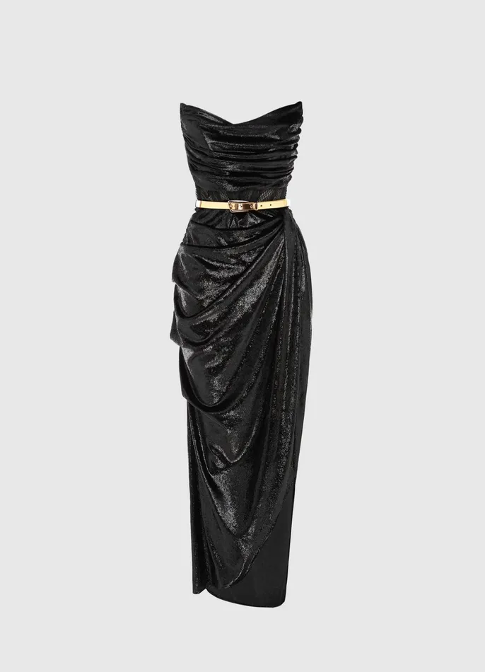 Dresses and Jumpsuits Women LEO LIN Madelyn Velvet Draped Split Dress 8211 Ebony Dresses and Jumpsuits Women LEO LIN Madelyn Velvet Draped Split Dress 8211 Ebony
