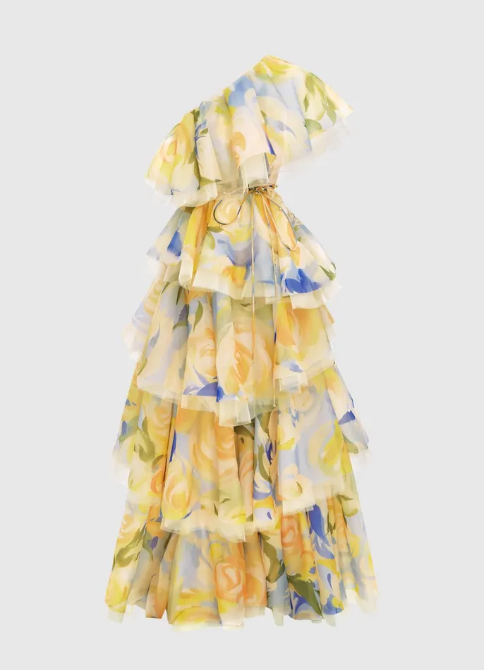 Dresses and Jumpsuits Women LEO LIN Paloma One Shoulder Ruffled Gown 8211 Bouquet Print Dresses and Jumpsuits Women LEO LIN Paloma One Shoulder Ruffled Gown 8211 Bouquet Print