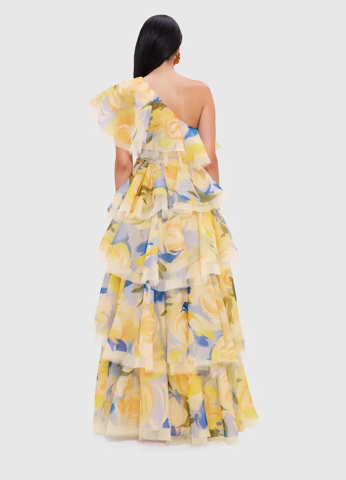 Dresses and Jumpsuits Women LEO LIN Paloma One Shoulder Ruffled Gown 8211 Bouquet Print