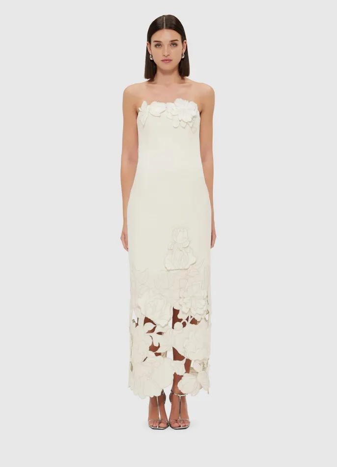 Dresses and Jumpsuits Women LEO LIN Rayna Appliqu Bustier Maxi Dress 8211 Vanilla