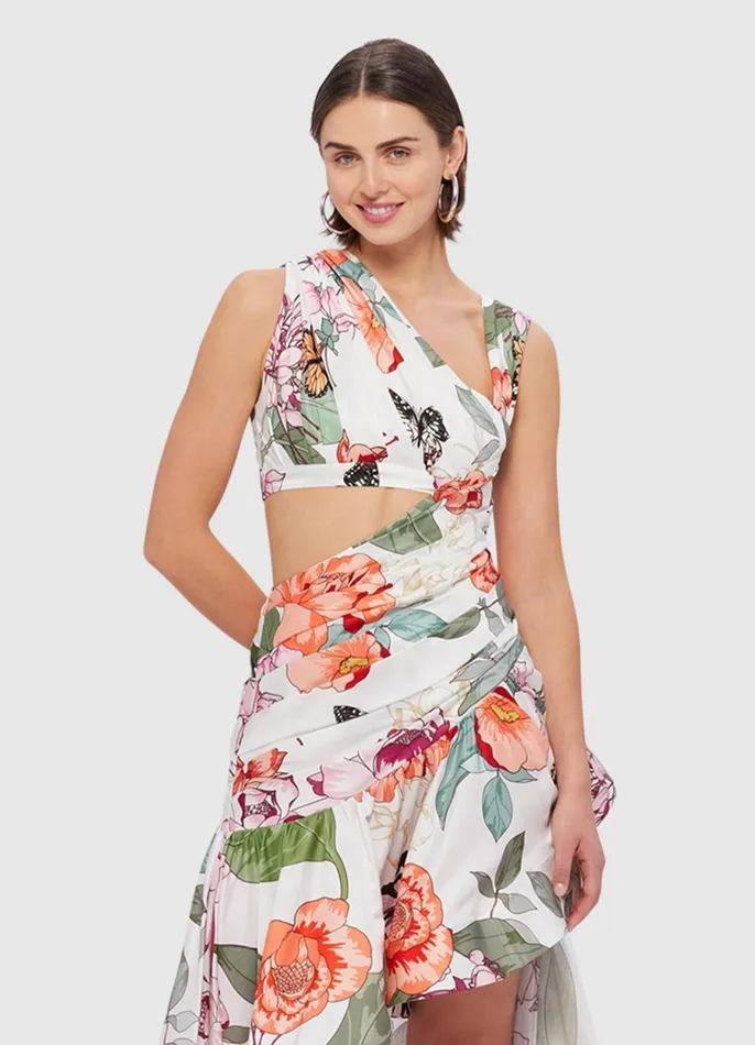 Dresses and Jumpsuits Women LEO LIN Tyler Asymmetric Gown 8211 Lush Print In White