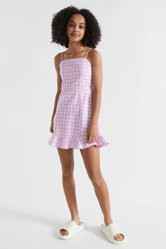 Dresses Teen Girl Seed Heritage Check Frill Dress Soft Orchid