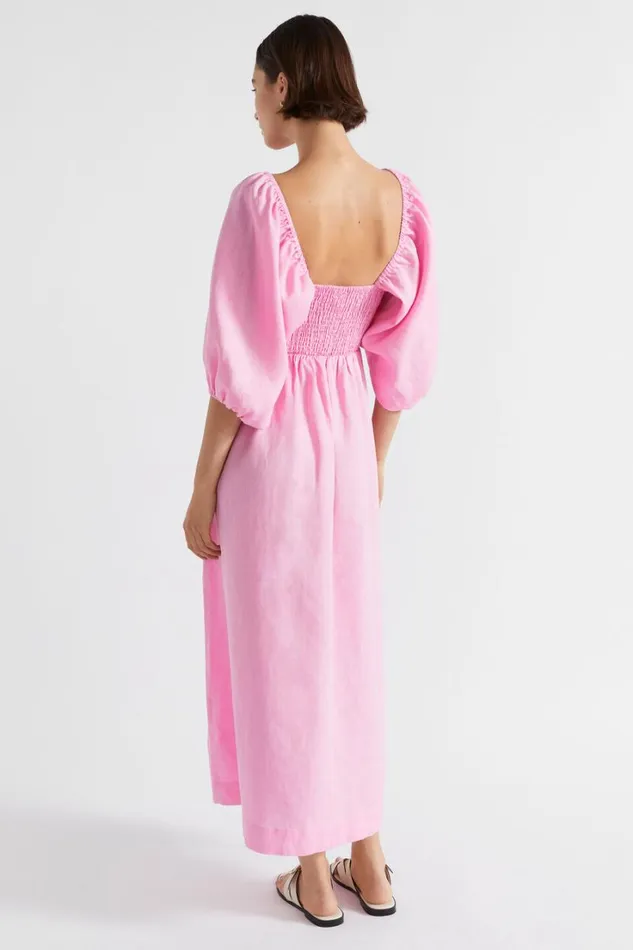 Dresses Woman Seed Heritage Linen Shirred Midi Dress Pink Gin