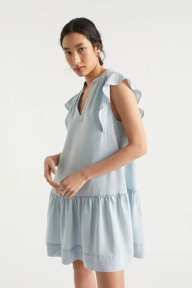 Dresses Woman Seed Heritage Ruffle Sleeve Mini Dress Arctic Wash