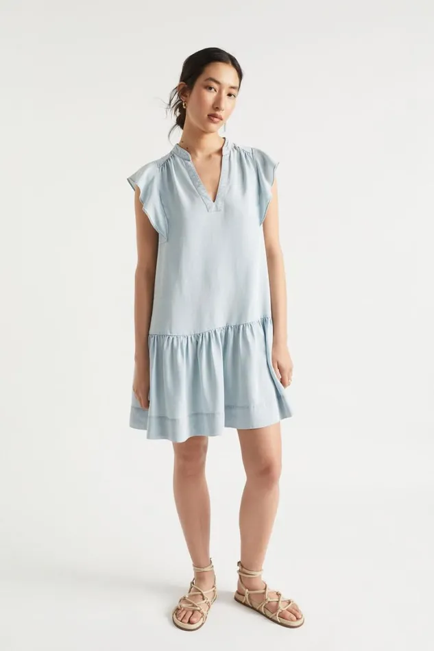 Dresses Woman Seed Heritage Ruffle Sleeve Mini Dress Arctic Wash