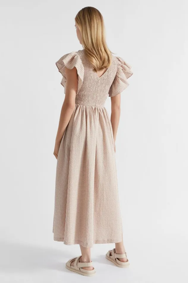 Dresses Woman Seed Heritage Textured Gingham Shirred Midi Dress Cookie Gingham