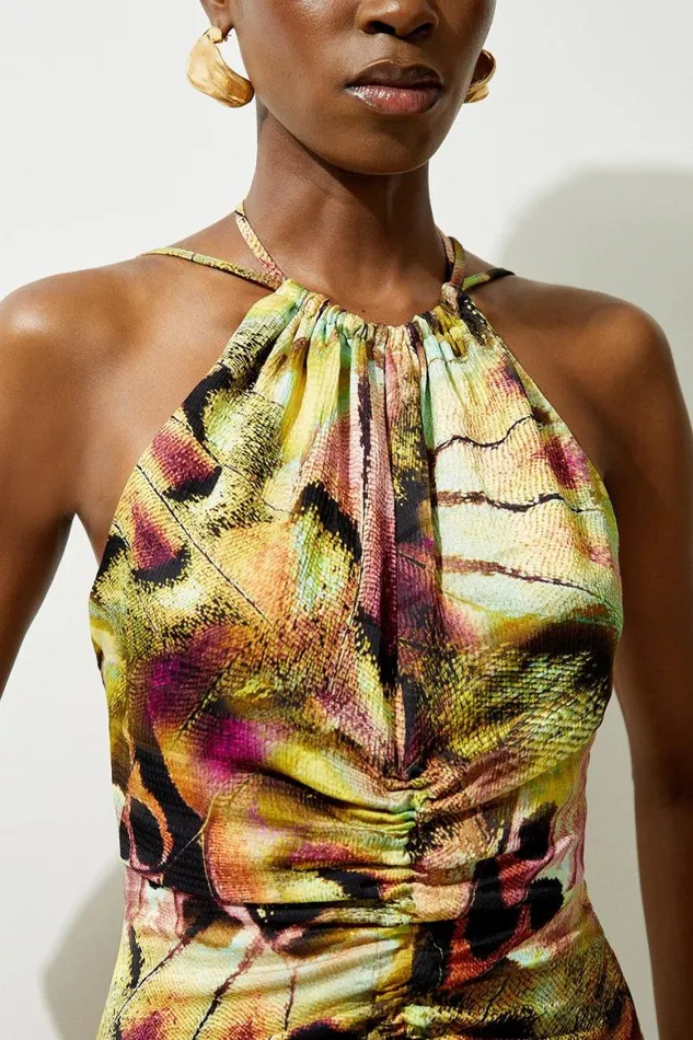 Dresses Women Karen Millen Abstract Print Viscose Woven Halter Tie Maxi Dress Multi