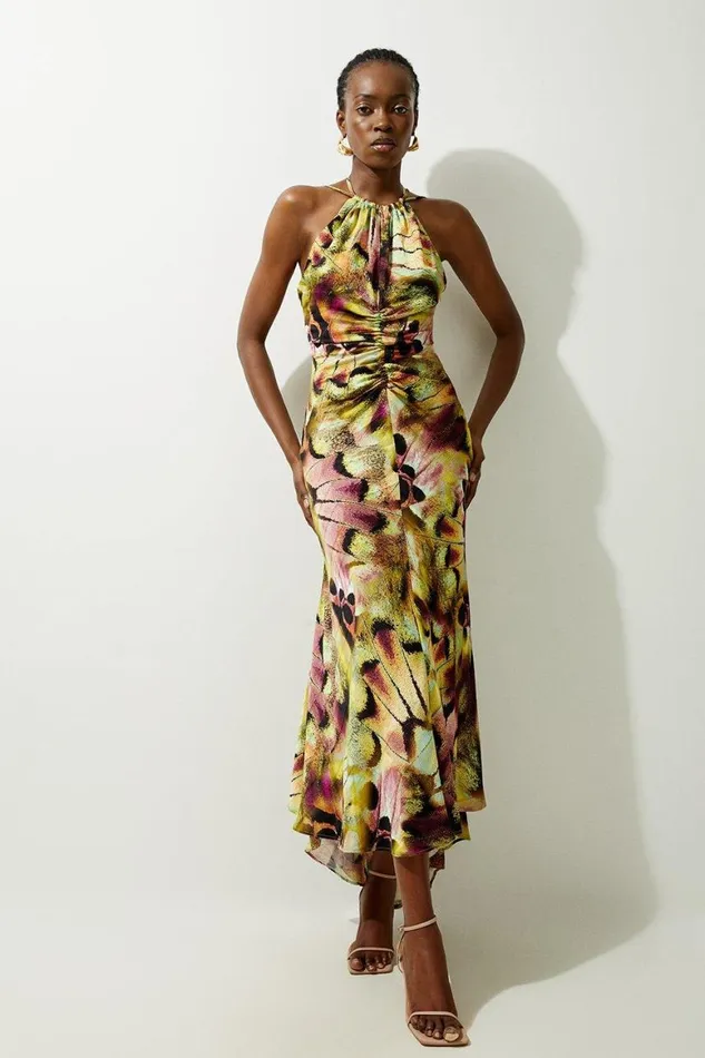 Dresses Women Karen Millen Abstract Print Viscose Woven Halter Tie Maxi Dress Multi