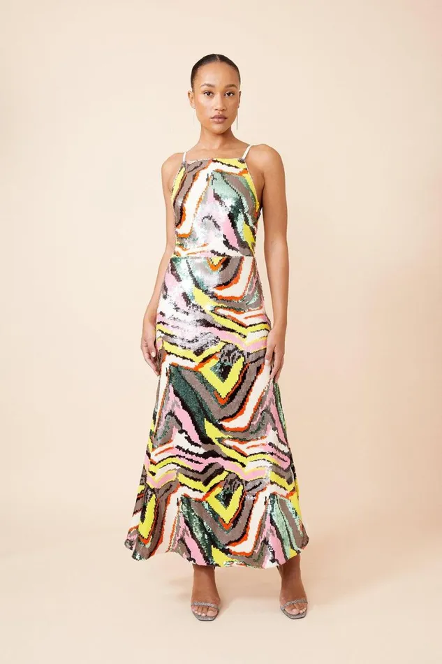 Dresses Women Karen Millen Abstract Sequin Embellished Woven Strappy Midi Dress Multi Dresses Women Karen Millen Abstract Sequin Embellished Woven Strappy Midi Dress Multi