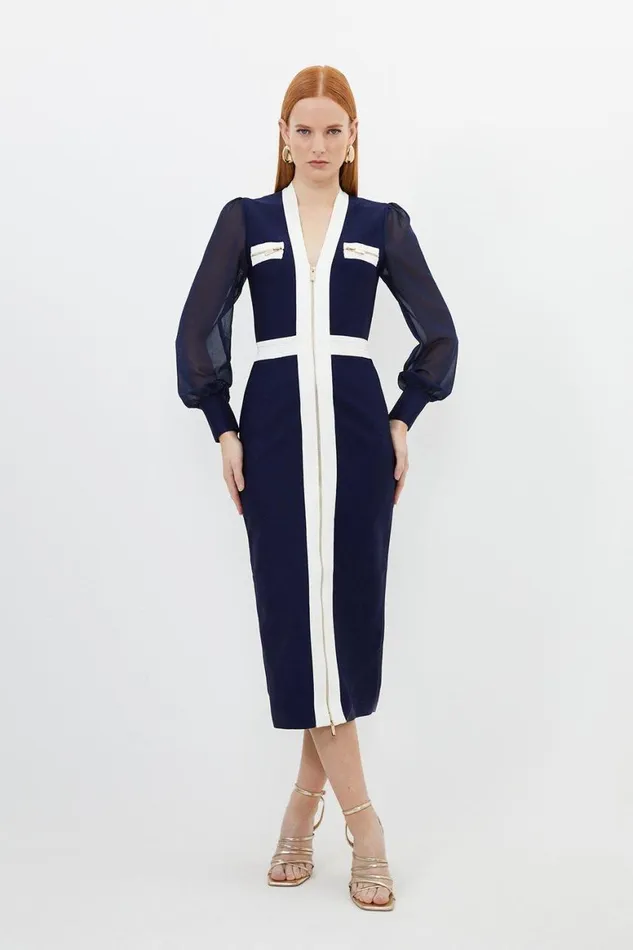 Dresses Women Karen Millen Bandage Form Fitting Chiffon Sleeve Midi Dress Navy Dresses Women Karen Millen Bandage Form Fitting Chiffon Sleeve Midi Dress Navy