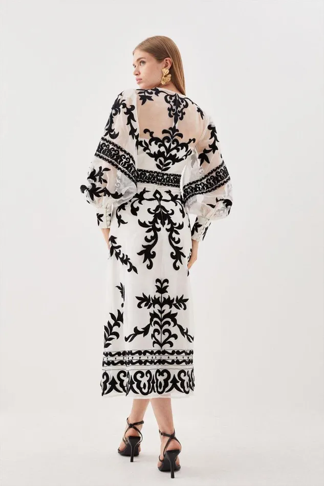 Dresses Women Karen Millen Baroque Applique Woven Midi Dress Ivory