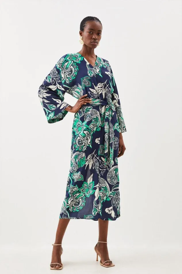 Dresses Women Karen Millen Batik Batwing Sleeve Woven Midi Dress Floral