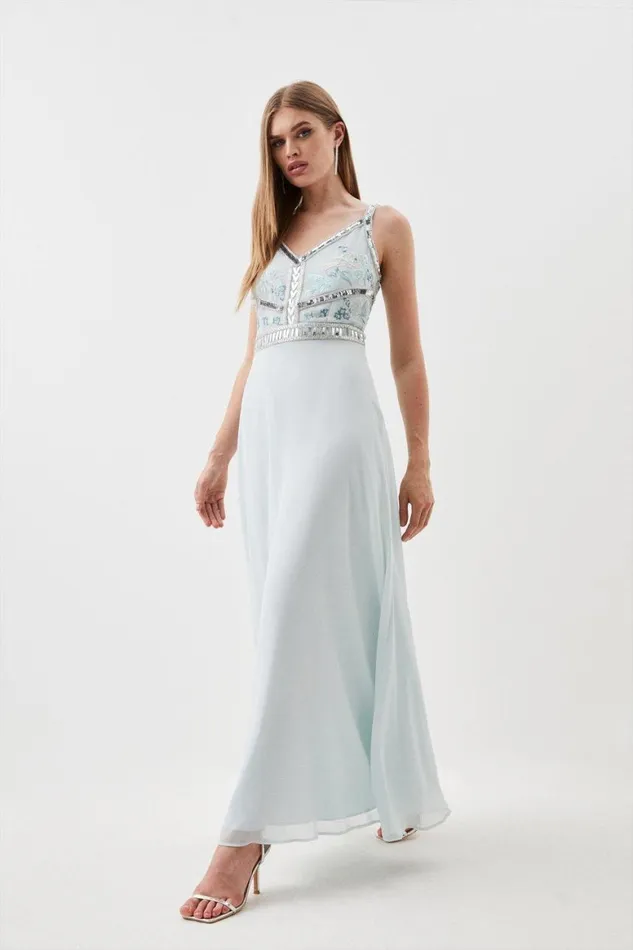 Dresses Women Karen Millen Beaded Embellished Woven Maxi Dress Sage