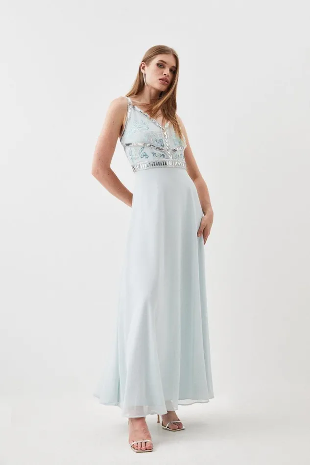 Dresses Women Karen Millen Beaded Embellished Woven Maxi Dress Sage
