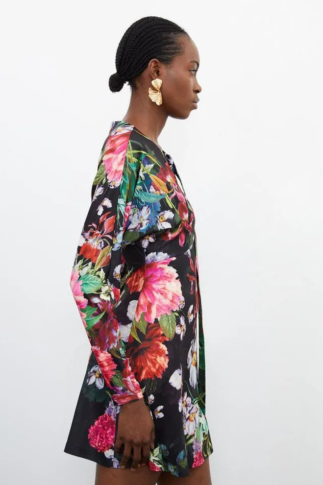 Dresses Women Karen Millen Botanic Floral Jersey Crepe Batwing Sleeve Mini Dress Floral