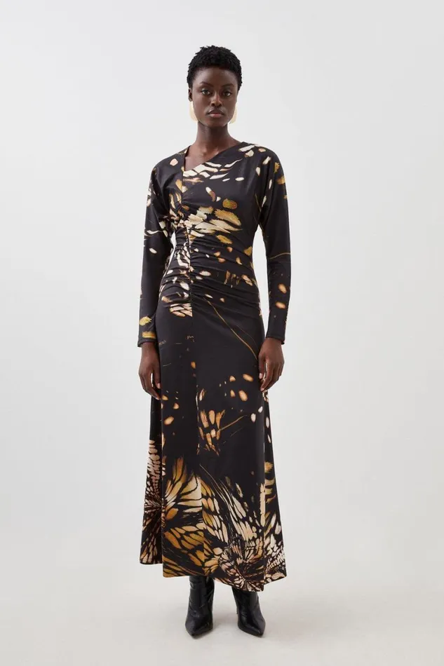 Dresses Women Karen Millen Butterfly Print Asymmetric Jersey Crepe Maxi Dress Black Dresses Women Karen Millen Butterfly Print Asymmetric Jersey Crepe Maxi Dress Black