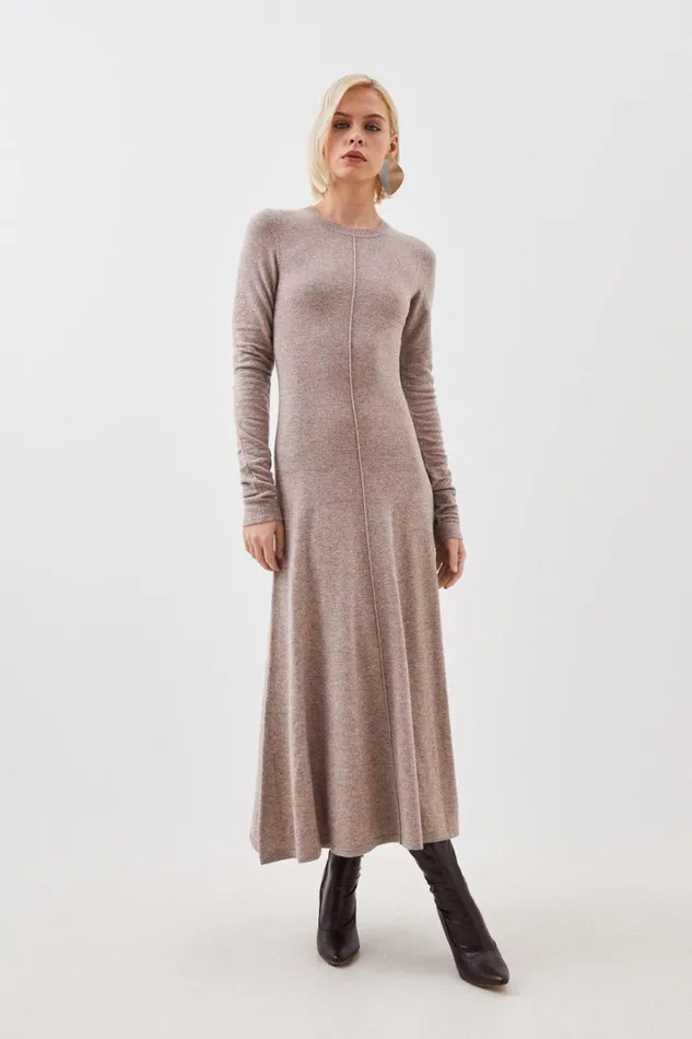 Dresses Women Karen Millen Cashmere Wool Crew Neck Ruched Sleeve Midi Dress Taupe Dresses Women Karen Millen Cashmere Wool Crew Neck Ruched Sleeve Midi Dress Taupe