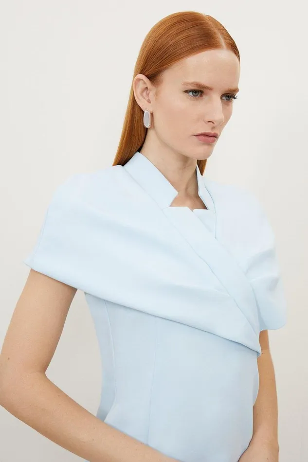 Dresses Women Karen Millen Clean Tailored Wrap Cape Sleeve Midi Pencil Dress Pale Blue