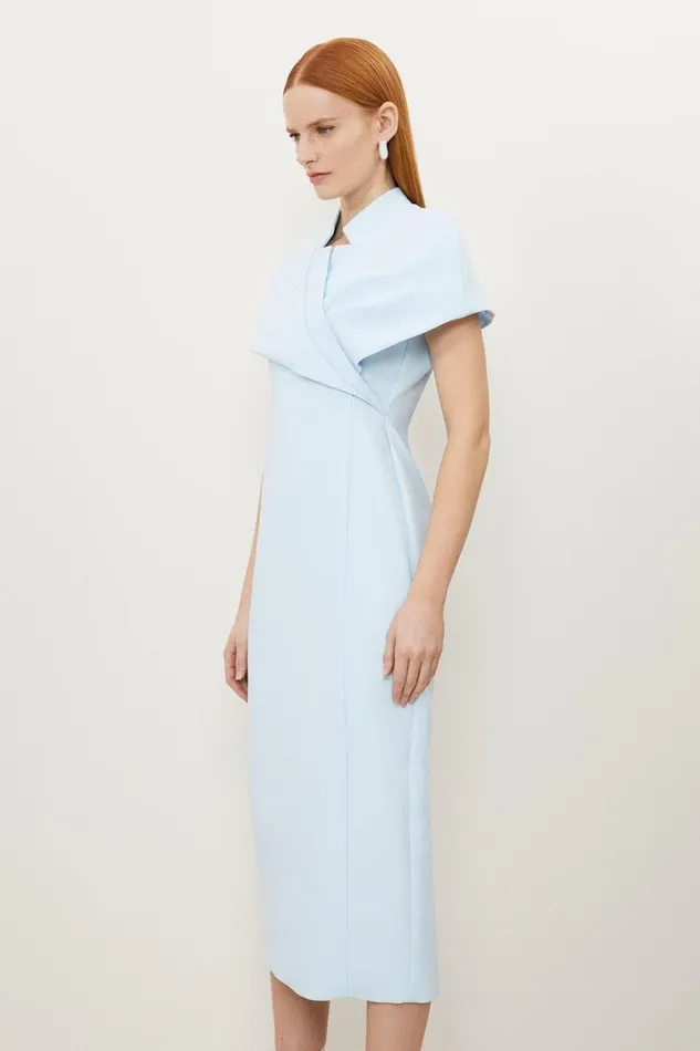 Dresses Women Karen Millen Clean Tailored Wrap Cape Sleeve Midi Pencil Dress Pale Blue