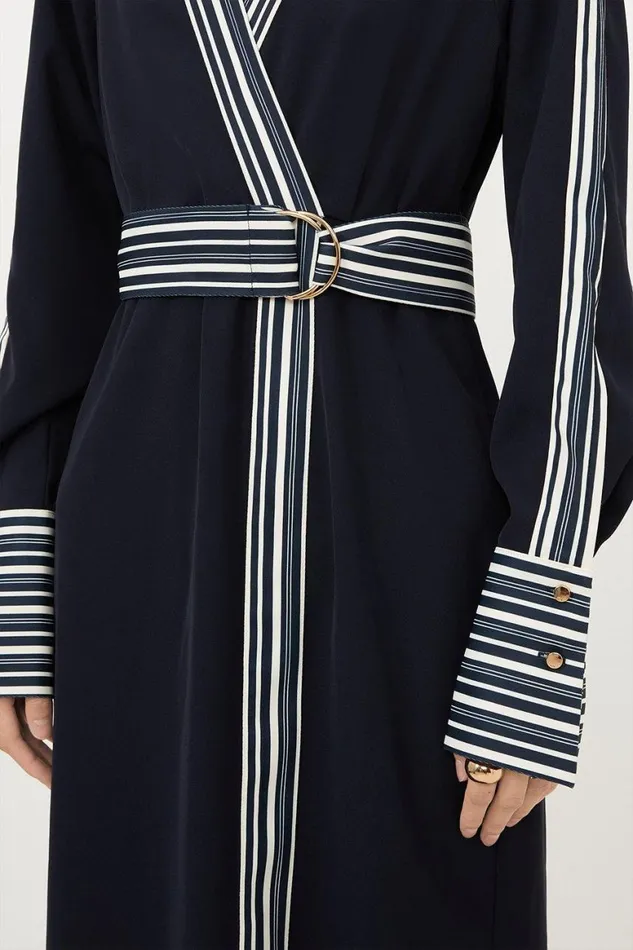 Dresses Women Karen Millen Collared Contrast Twill Woven Belted Midaxi Dress Navy