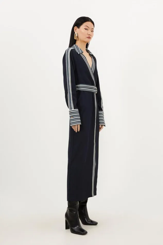 Dresses Women Karen Millen Collared Contrast Twill Woven Belted Midaxi Dress Navy