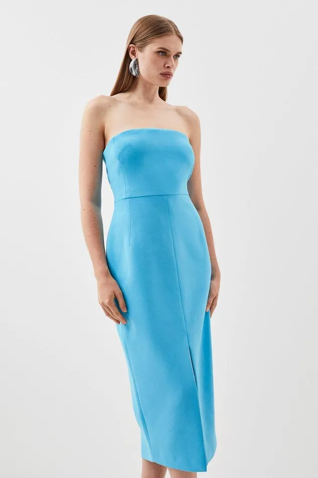 Dresses Women Karen Millen Compact Stretch Tailored Belted Bandeau Midi Pencil Dress Aqua