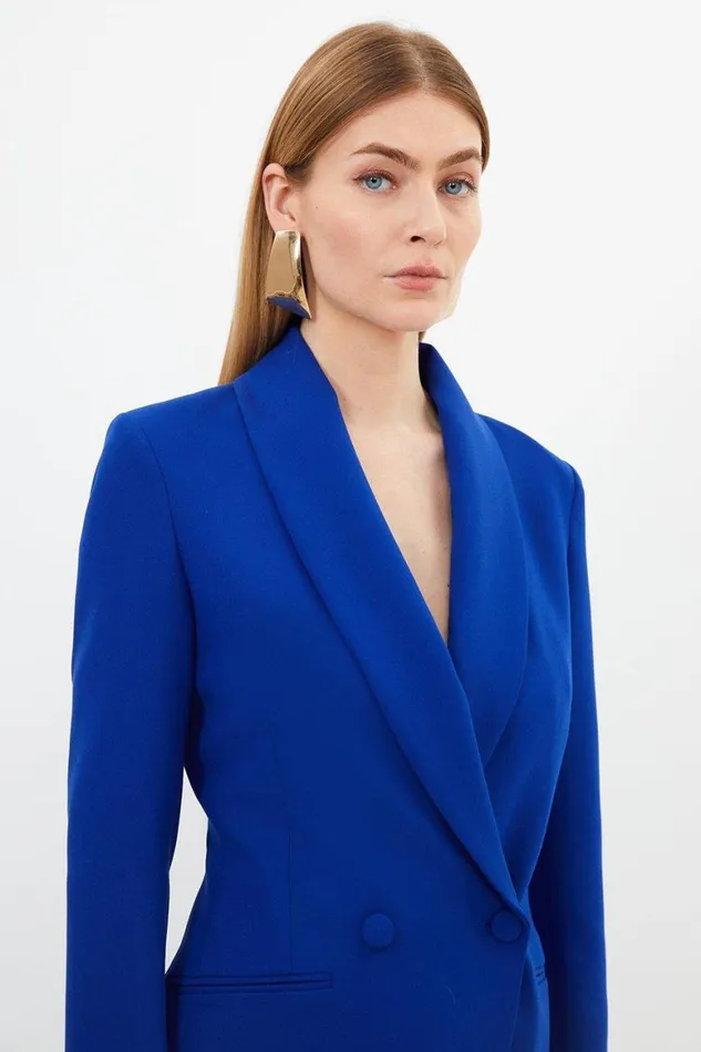 Dresses Women Karen Millen Compact Stretch Tailored Blazer Wrap Mini Dress Cobalt