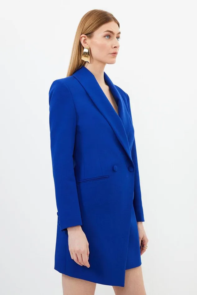 Dresses Women Karen Millen Compact Stretch Tailored Blazer Wrap Mini Dress Cobalt