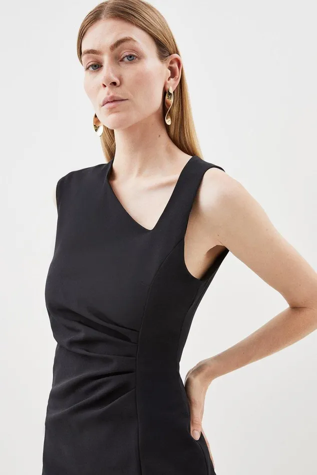 Dresses Women Karen Millen Compact Stretch Tailored Envelope Neck Column Midi Dress Black