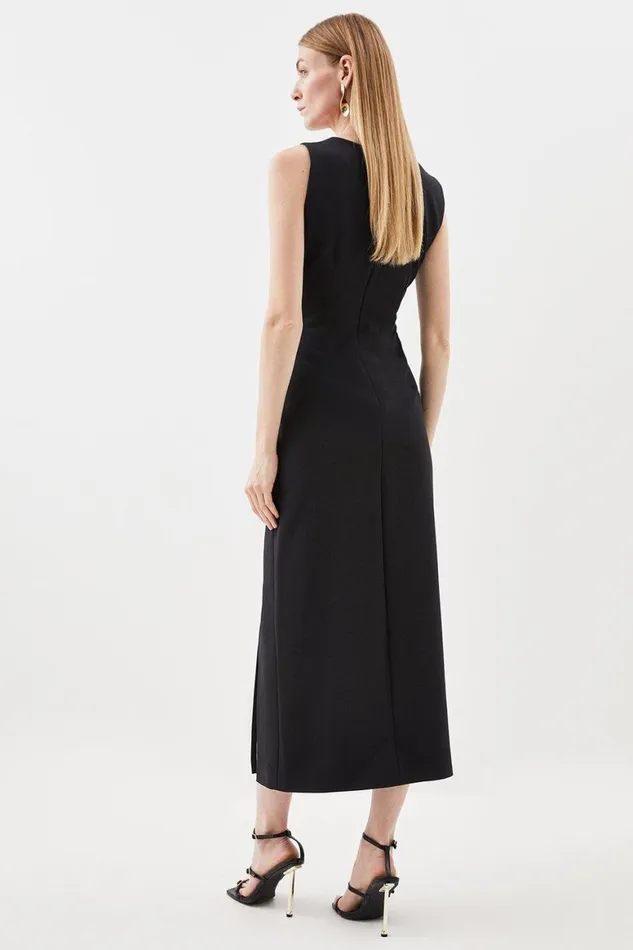 Dresses Women Karen Millen Compact Stretch Tailored Envelope Neck Column Midi Dress Black